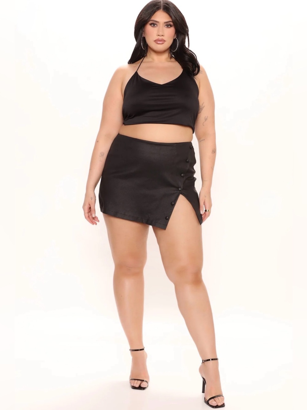 Fashion Nova  Black Asymmetrical Mini Skort with Side Button Detail